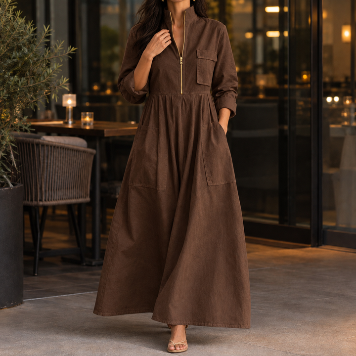 Women's Guinevere-Hope Half-Zip Maxi Dress | Invictora.com