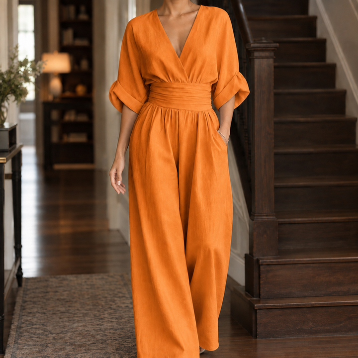 Women's Elodie-Rae Wide-Leg Jumpsuit in Burgundy | Invictora.com