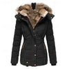 Hooded Puffer Jacket with Shaped Waist and Plush Trim