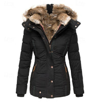 Hooded Puffer Jacket with Shaped Waist and Plush Trim