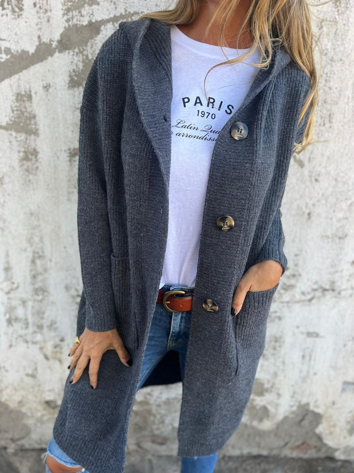 Women's Hooded Longline Knit Cardigan with Pockets