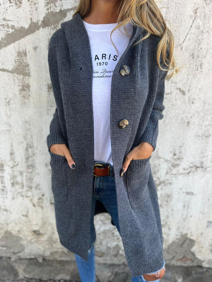 Women's Hooded Longline Knit Cardigan with Pockets