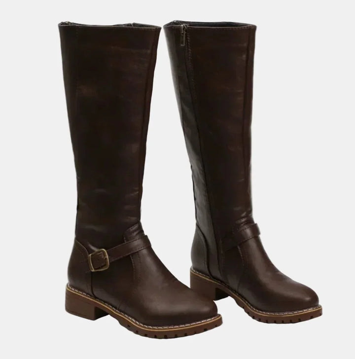 Women's Knee High Riding Boots – Buckle Strap