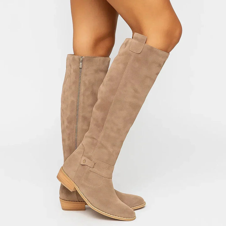 Women's Knee-High Suede Boots – Block Heel