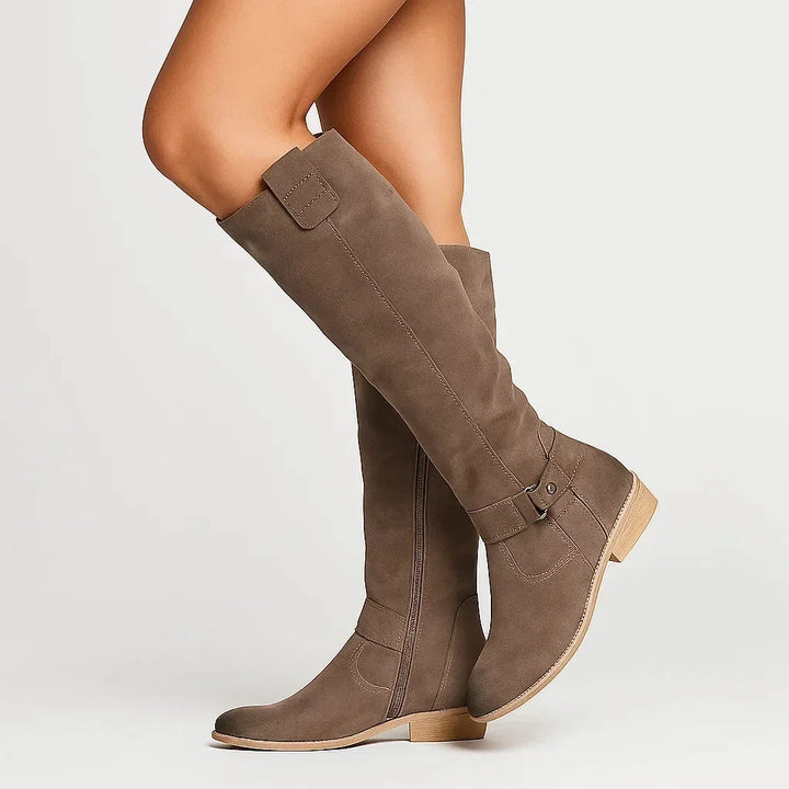 Women's Knee-High Suede Boots – Block Heel