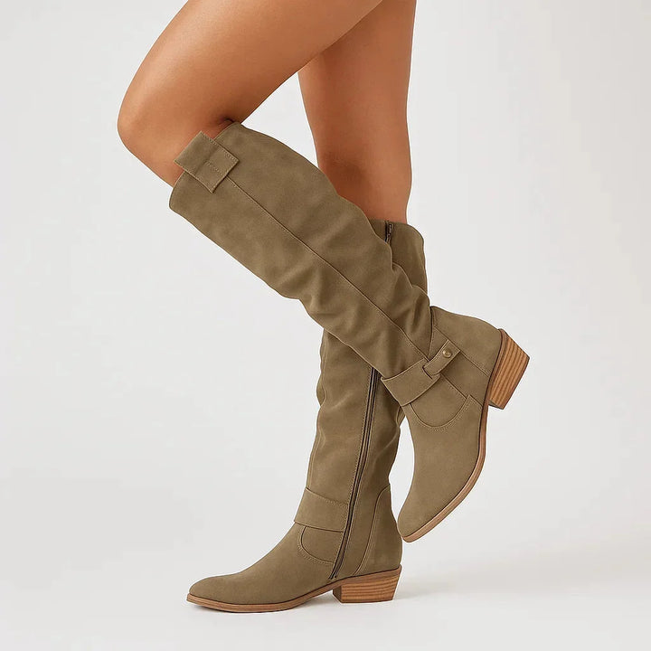 Women's Knee-High Suede Boots – Block Heel
