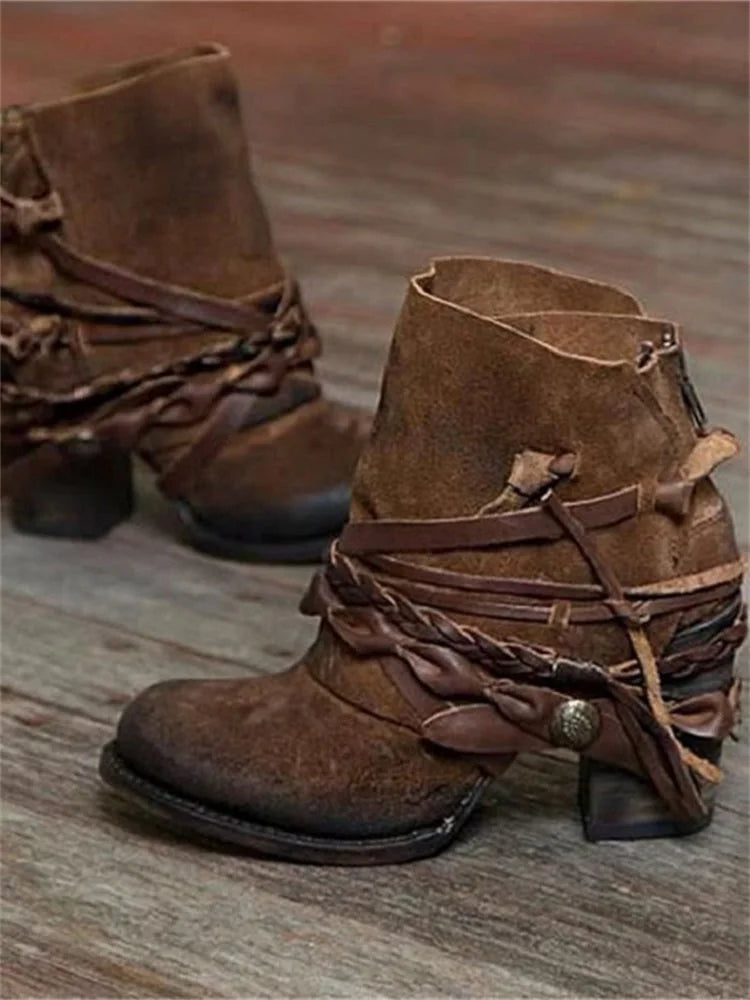 Women's Lace-Up Braided Ankle Boots
