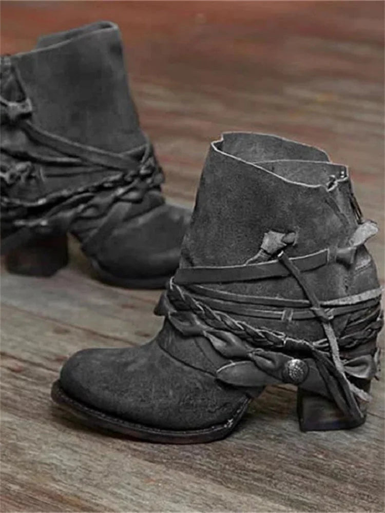 Women's Lace-Up Braided Ankle Boots