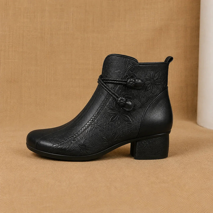Women's Block Heel Leather Ankle Boots – Leaf Bow