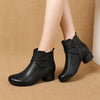 Women's Block Heel Leather Ankle Boots – Leaf Bow