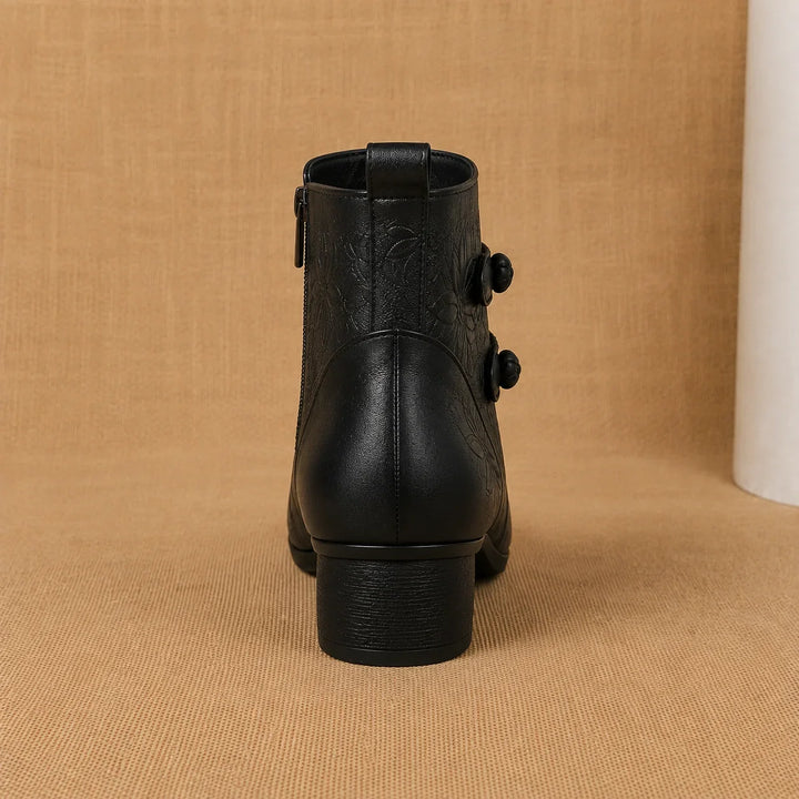 Women's Block Heel Leather Ankle Boots – Leaf Bow