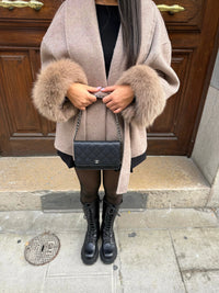 Women's Belted Winter Coat – Faux-Fur Sleeve Trim