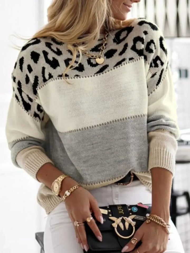Women's Leopard Print Sweater – Crew Neck