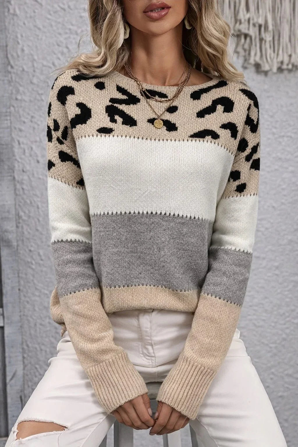 Women's Leopard Print Sweater – Crew Neck