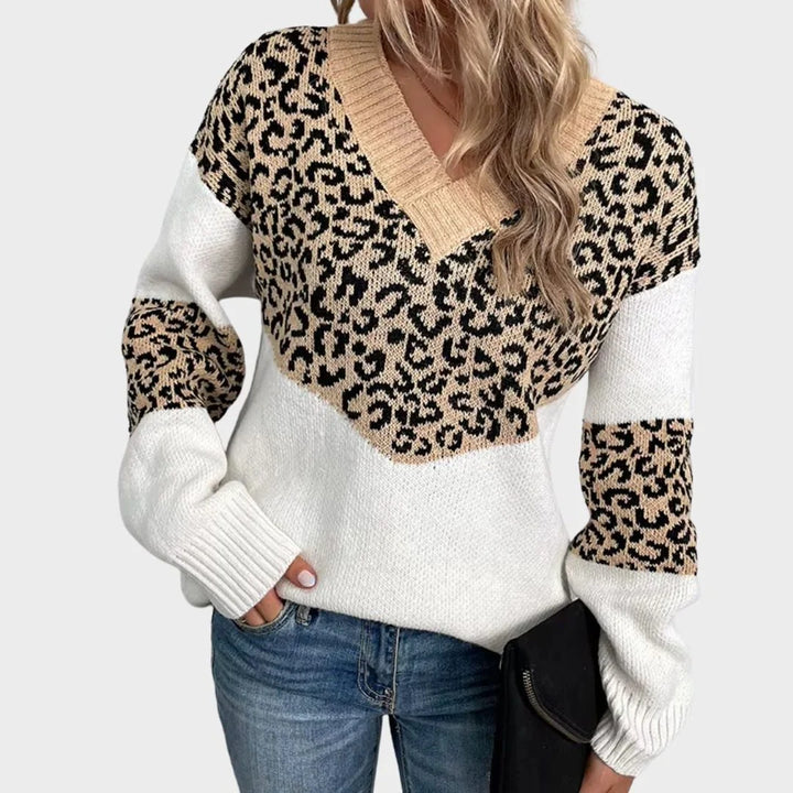 Women's Leopard Print Sweater – V-Neck