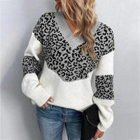 Women's Leopard Print Sweater – V-Neck