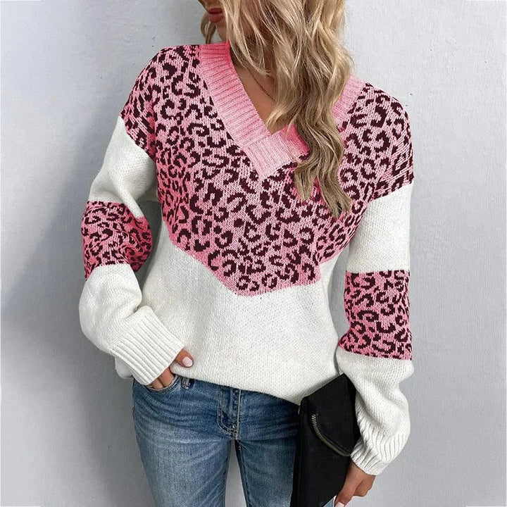 Women's Leopard Print Sweater – V-Neck