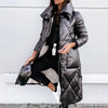 Women's Long Quilted Puffer Jacket – High Collar And Diamond Stitch