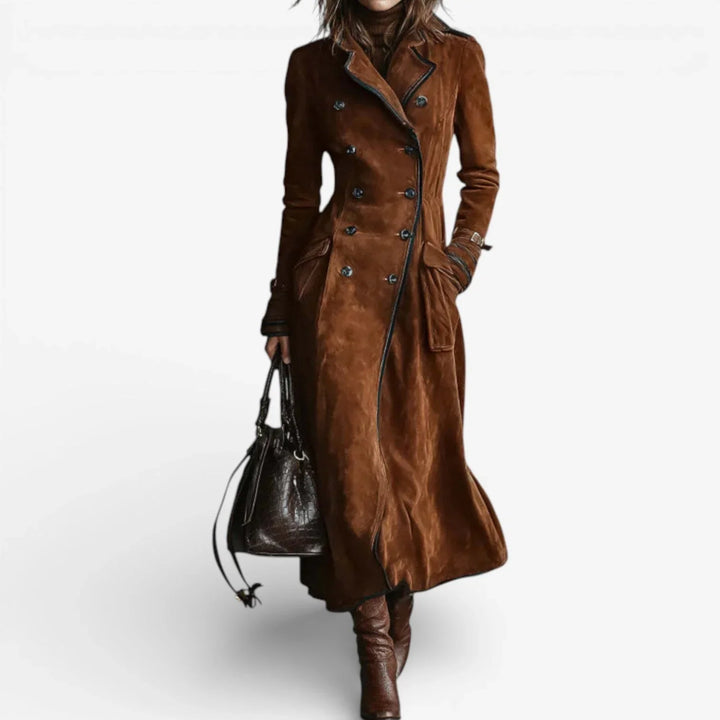 Women's Long Faux Suede Warm Sculpted Trench Coat