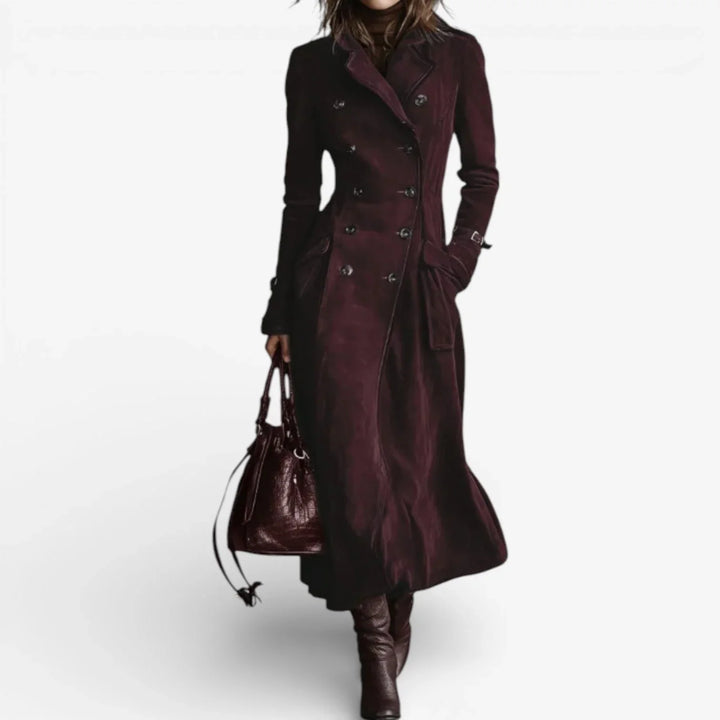 Women's Long Faux Suede Warm Sculpted Trench Coat