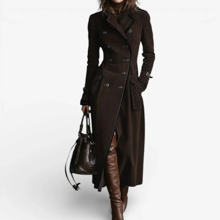 Women's Long Faux Suede Warm Sculpted Trench Coat