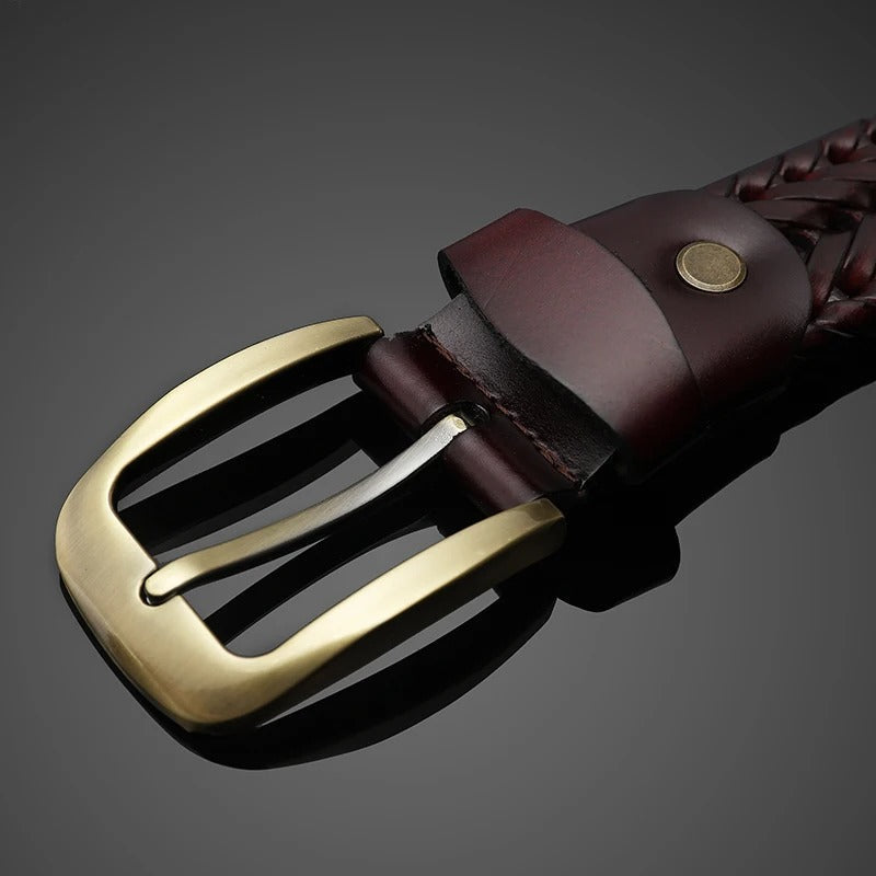 Women's Braxton Braided Leather Belt in Dark Brown | Invictora.com
