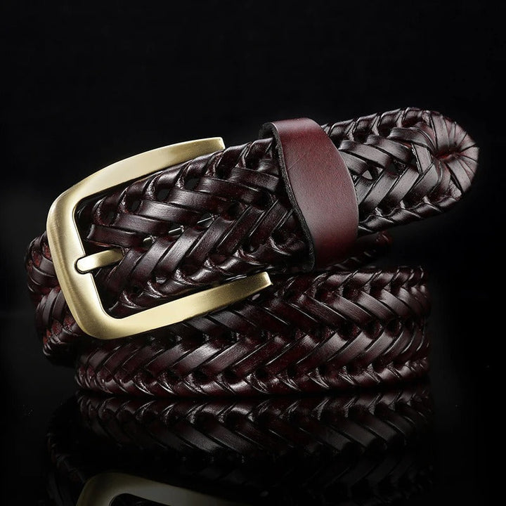 Women's Braxton Braided Leather Belt in Dark Brown | Invictora.com