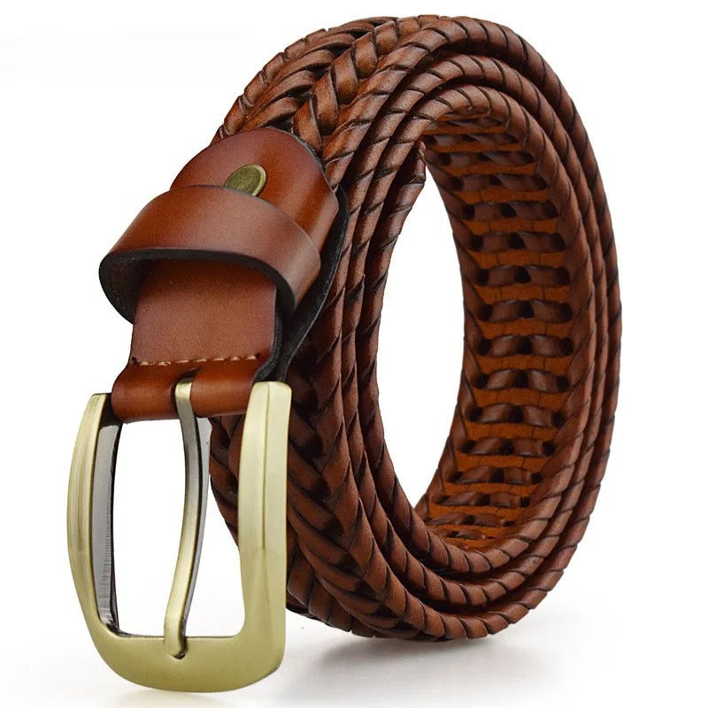 Women's Braxton Braided Leather Belt in Dark Brown | Invictora.com