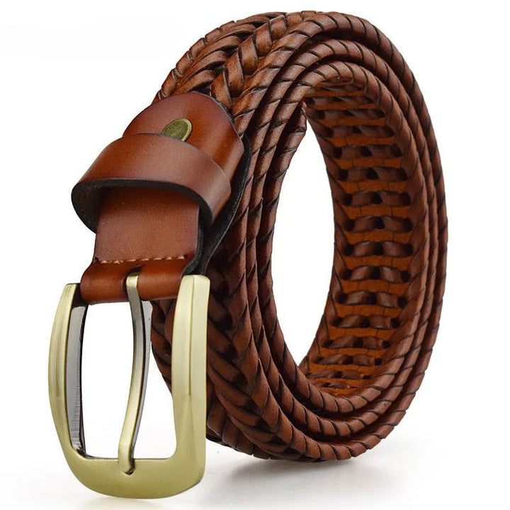 Women's Braxton Braided Leather Belt in Dark Brown | Invictora.com