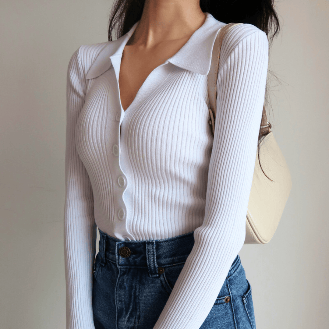 Women's Marisse Ribbed Top in Sky Blue | Invictora.com
