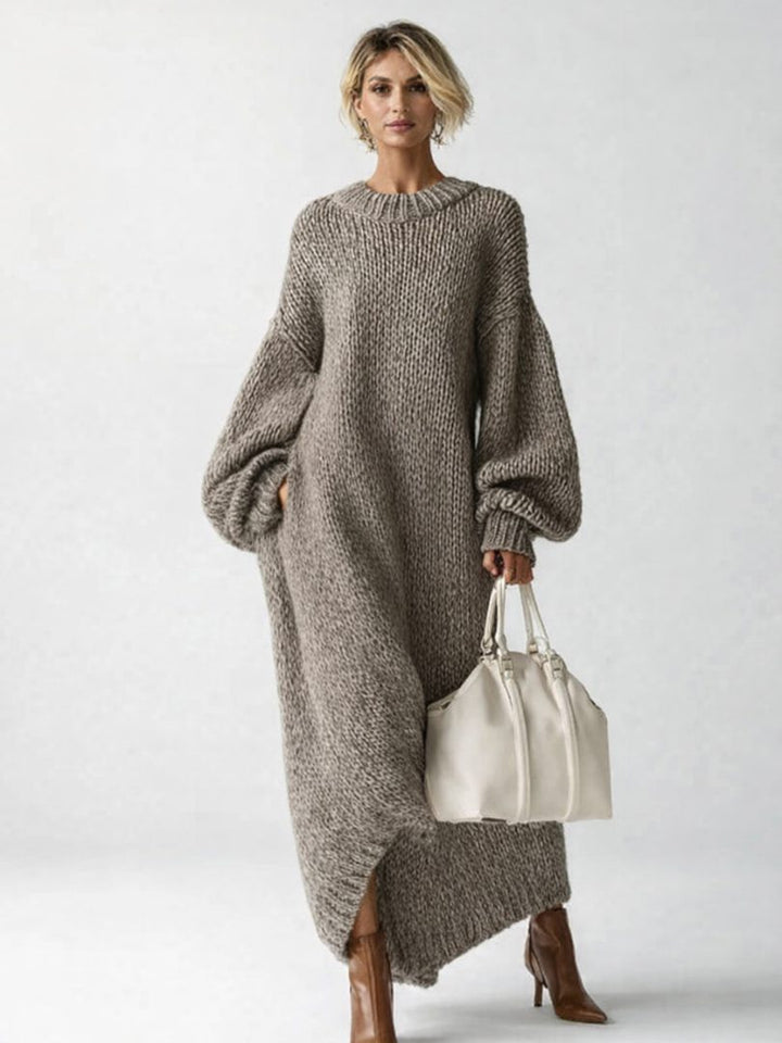 Women's Knitted Dress – Oversized Ribbed Knit Maxi