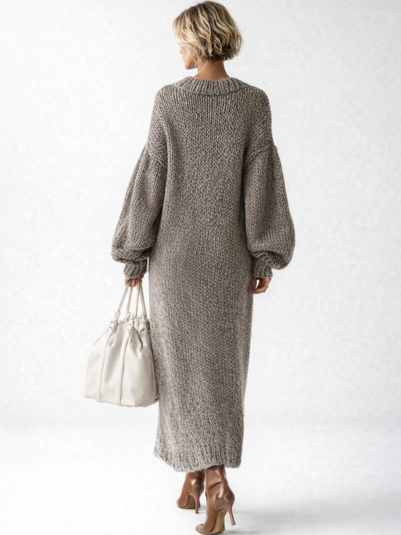 Women's Knitted Dress – Oversized Ribbed Knit Maxi