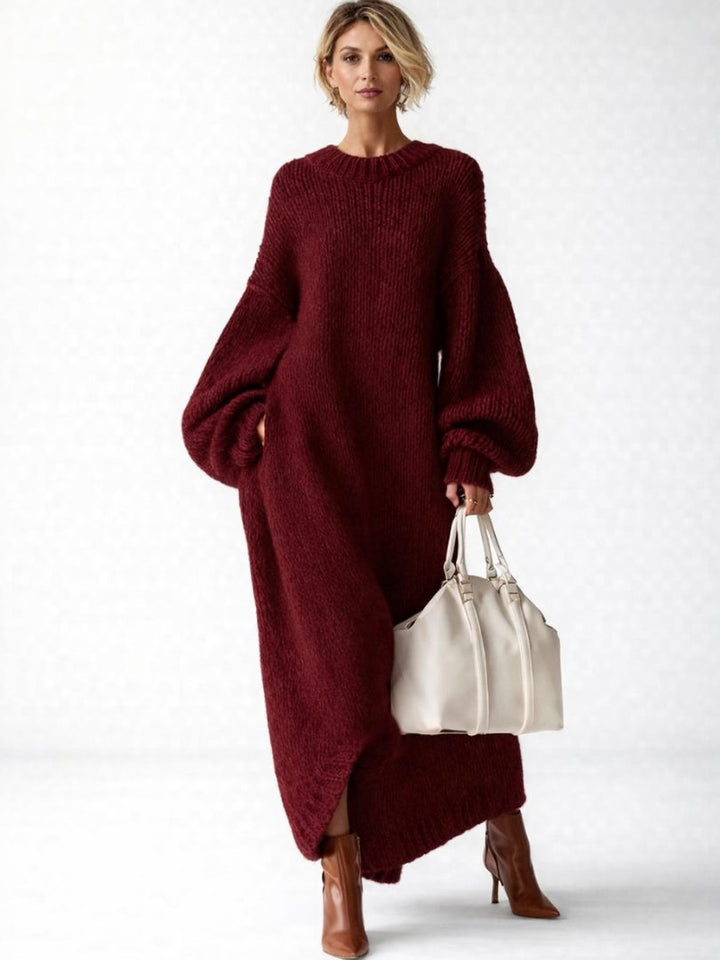 Women's Knitted Dress – Oversized Ribbed Knit Maxi