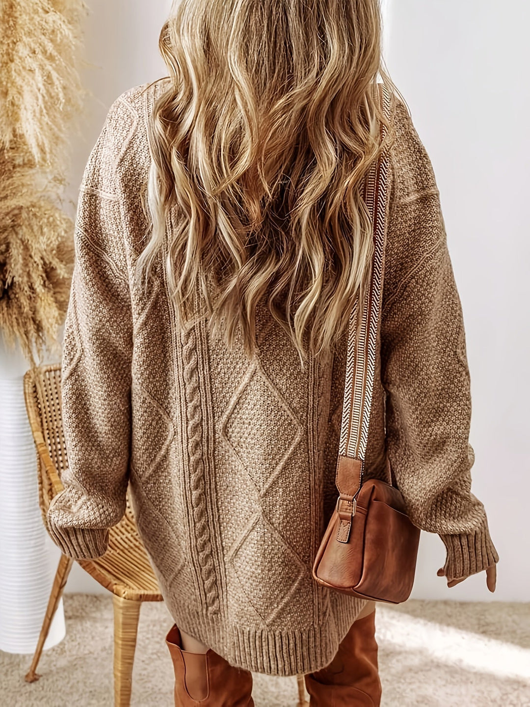 Women's Knitted Dress – Oversized Cable Knit Mini Winter