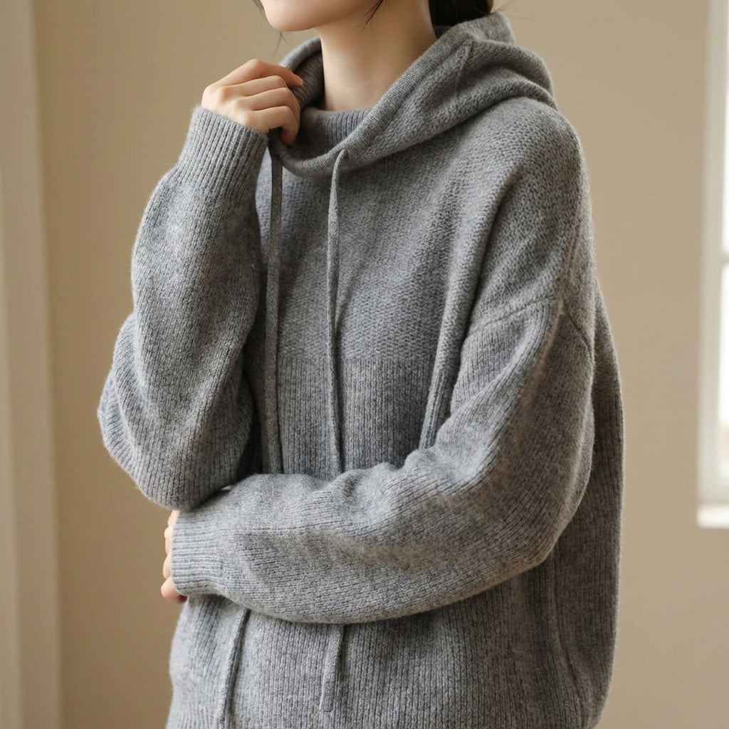 Women's Luna Merino Knit Hoodie in Oatmeal | Invictora.com