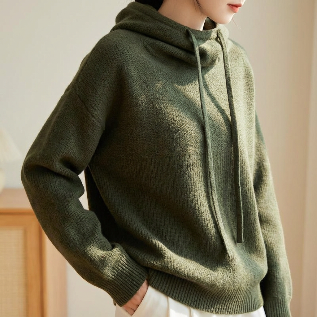 Women's Luna Merino Knit Hoodie in Oatmeal | Invictora.com