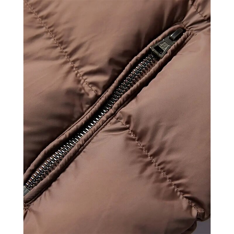 Soft-Collar Quilted Puffer Jacket with Full-Length Zip