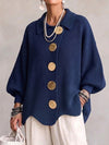 Women's Collared Oversized Cardigan with Gold-Tone Buttons