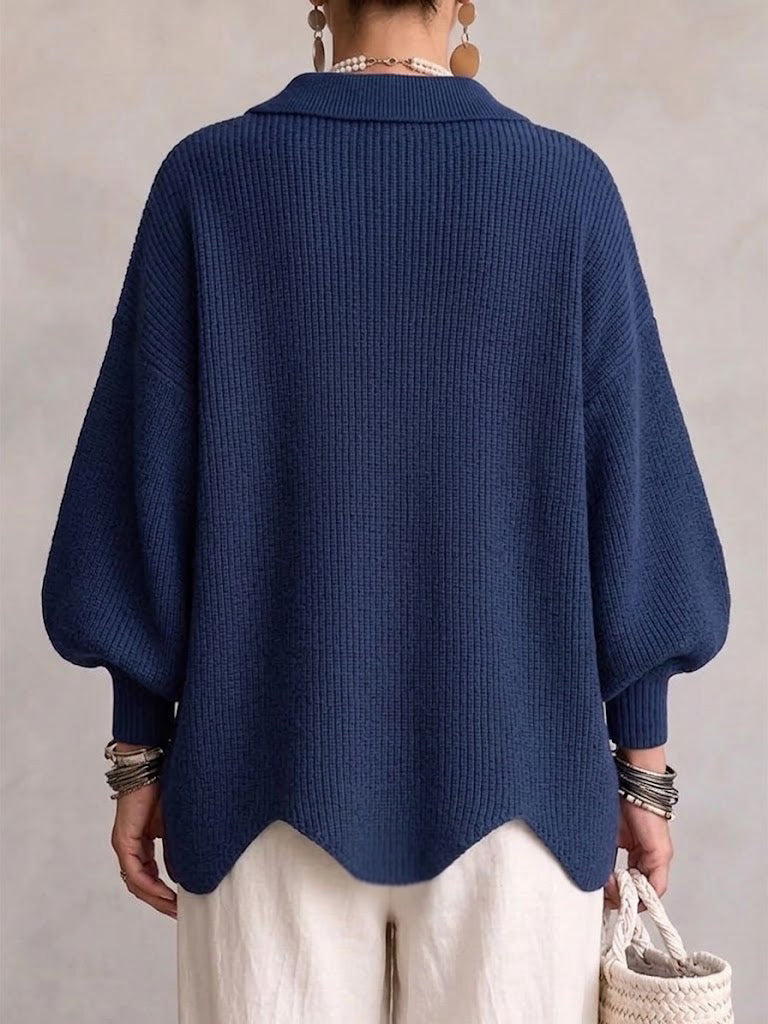 Women's Collared Oversized Cardigan with Gold-Tone Buttons