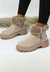 Women's Suede Side Zip Ankle Boots – Faux Fur Trim