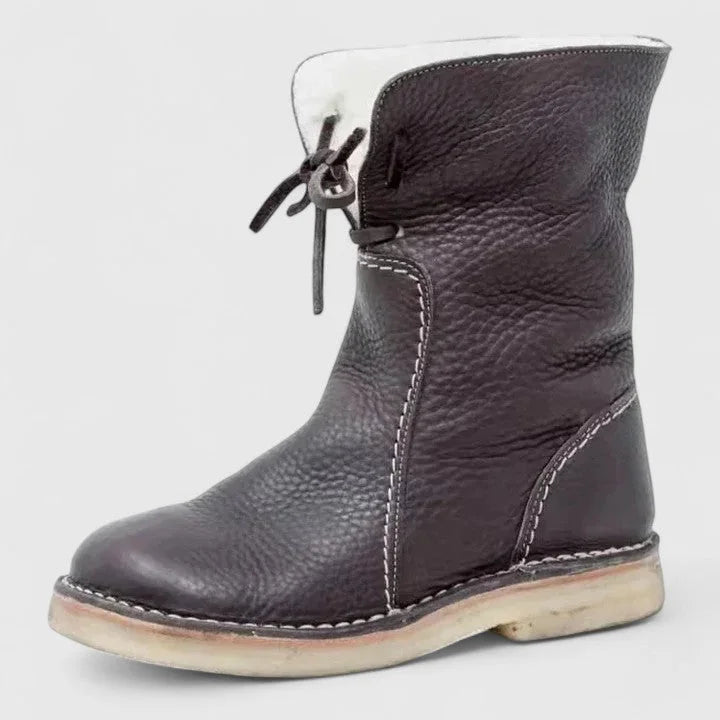 Women's Faux Leather Lace-Up Ankle Boots – Sherpa Lining