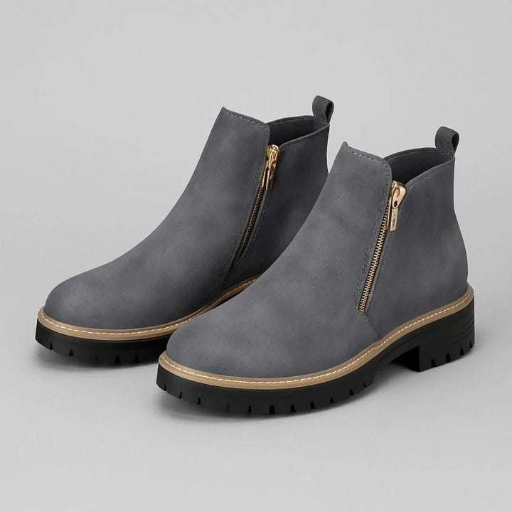 Women's Suede Side Zip Ankle Boots – Gold-Tone Zipper