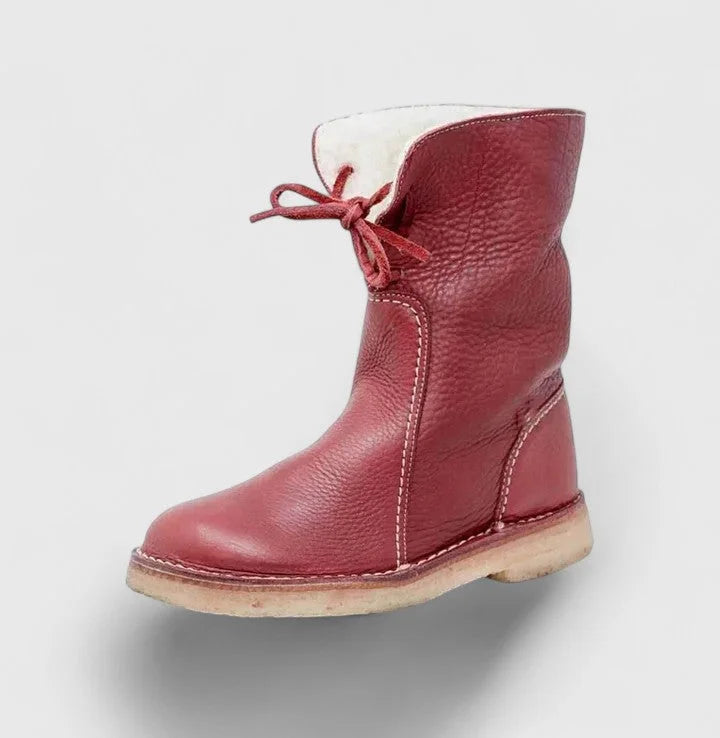 Women's Faux Leather Lace-Up Ankle Boots – Sherpa Lining