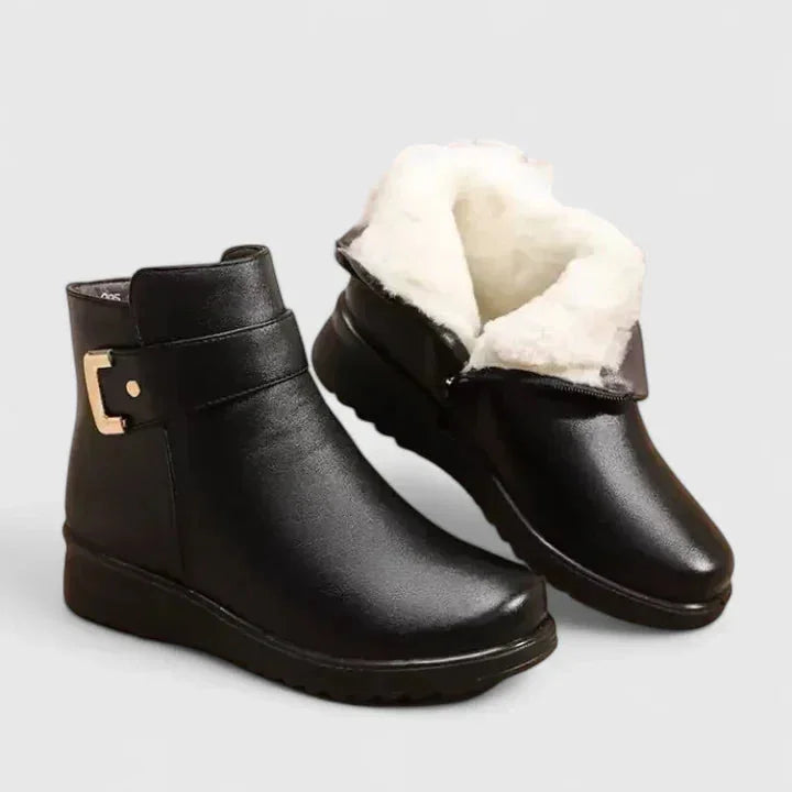 Women's Faux Leather Side Zip Ankle Boots – Fur Lining