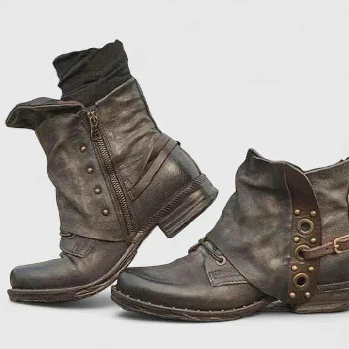 Women's Faux Leather Side Zip Ankle Boots – Buckle Strap