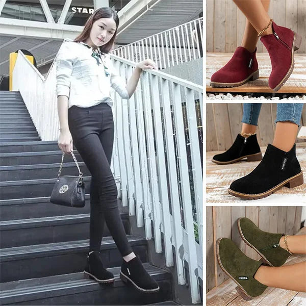 Women's Suede Side Zip Ankle Boots – Warm Lining