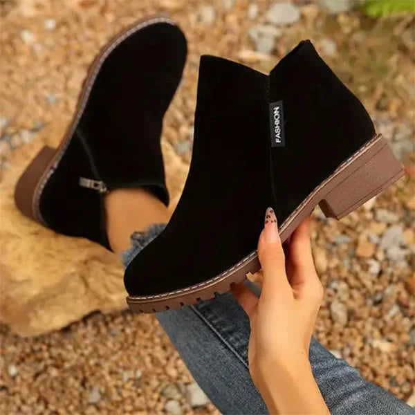 Women's Suede Side Zip Ankle Boots – Warm Lining