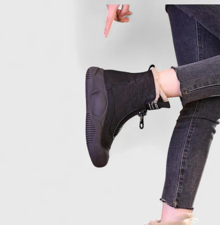 Women's Quilted Half-Zip Ankle Boots – Faux Fur Lining