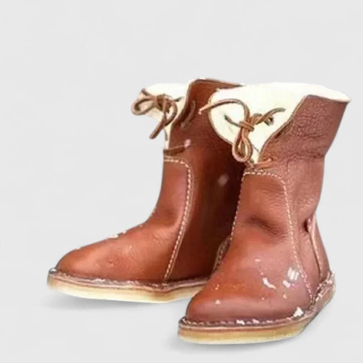 Women's Faux Leather Lace-Up Ankle Boots – Sherpa Lining