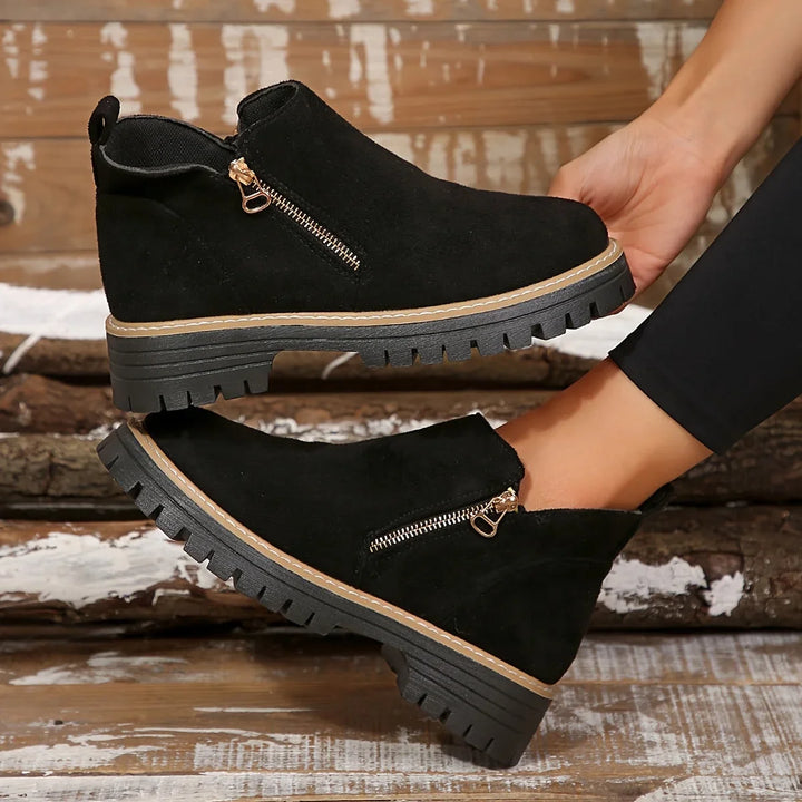 Women's Leopard Suede Side Zip Ankle Boots – Chunky Lug Sole